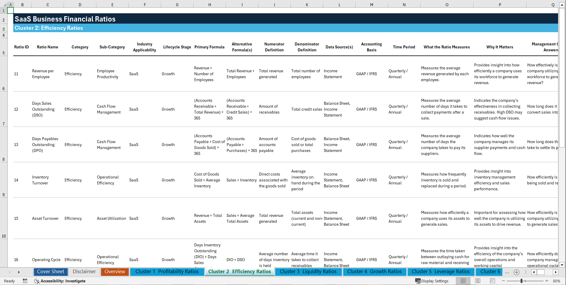 100+ SaaS Business Financial Ratios (Excel template (XLSX)) Preview Image