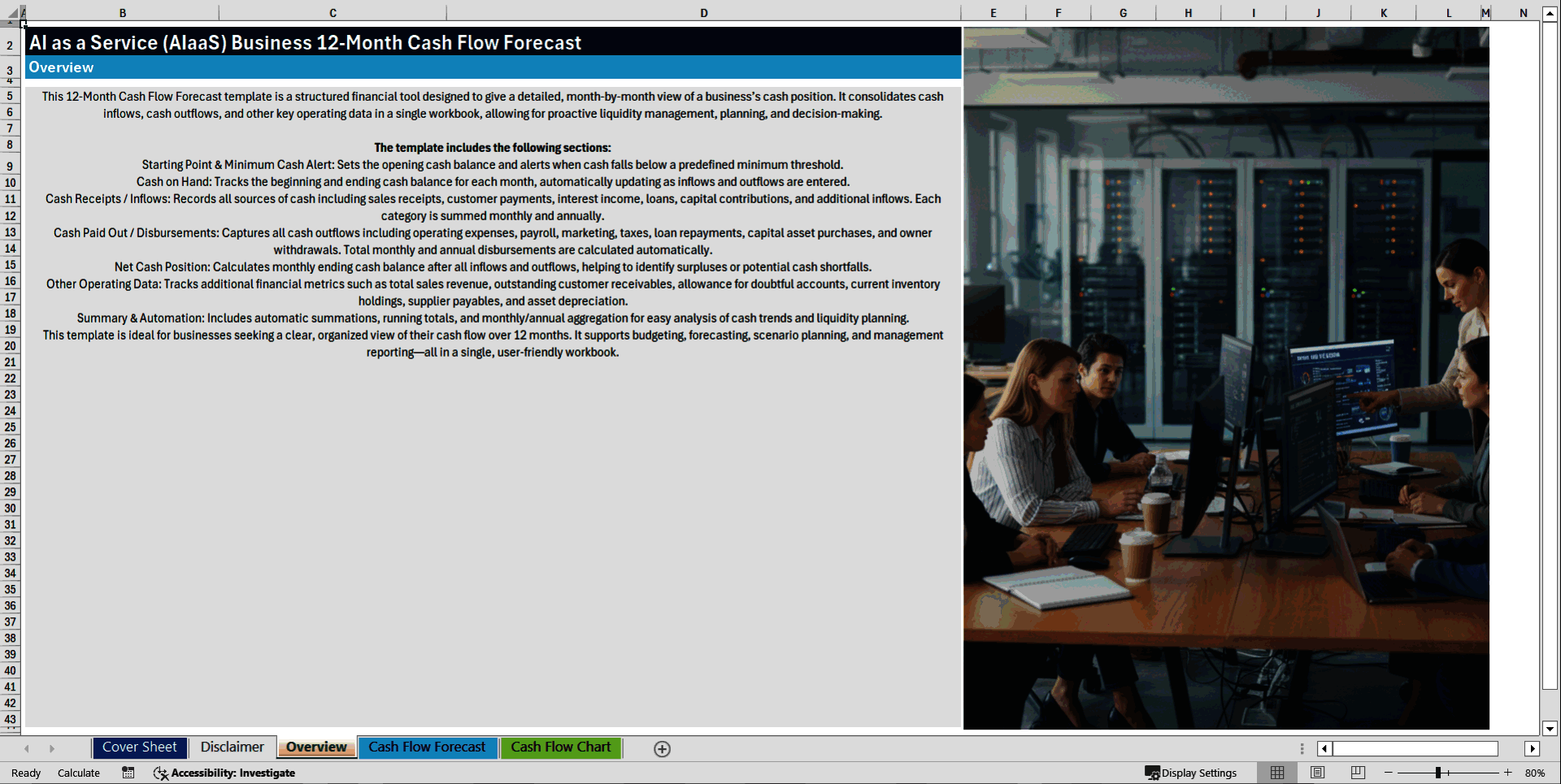 AI as a Service (AIaaS) Business 12-Month Cash Flow Model (Excel template (XLSX)) Preview Image