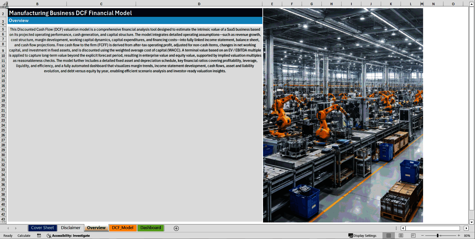 Manufacturing Business DCF Financial Model (Excel template (XLSX)) Preview Image