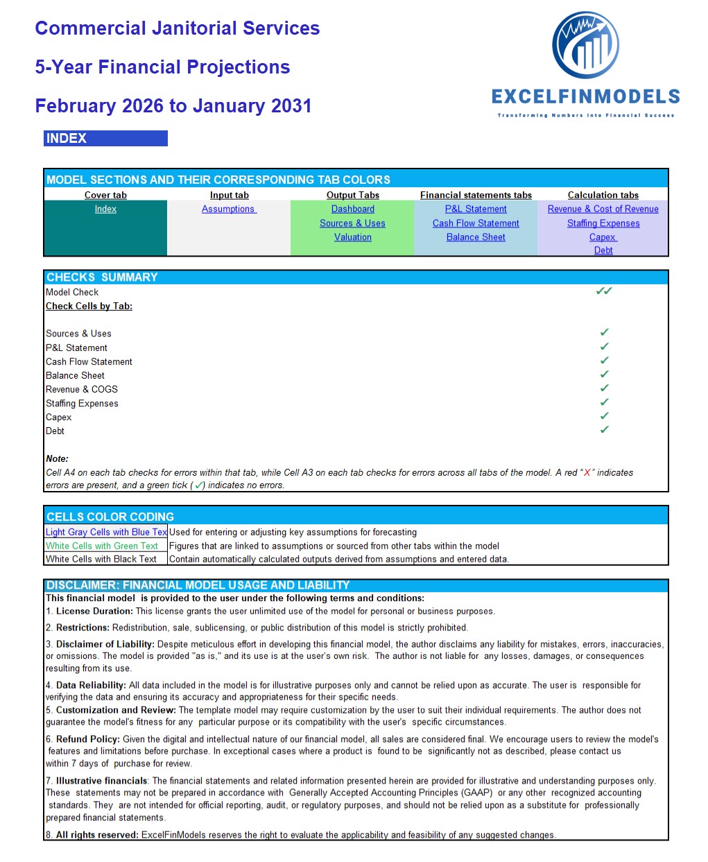 Commercial Janitorial Services 5-Year Financial Model (Excel template (XLSX)) Preview Image