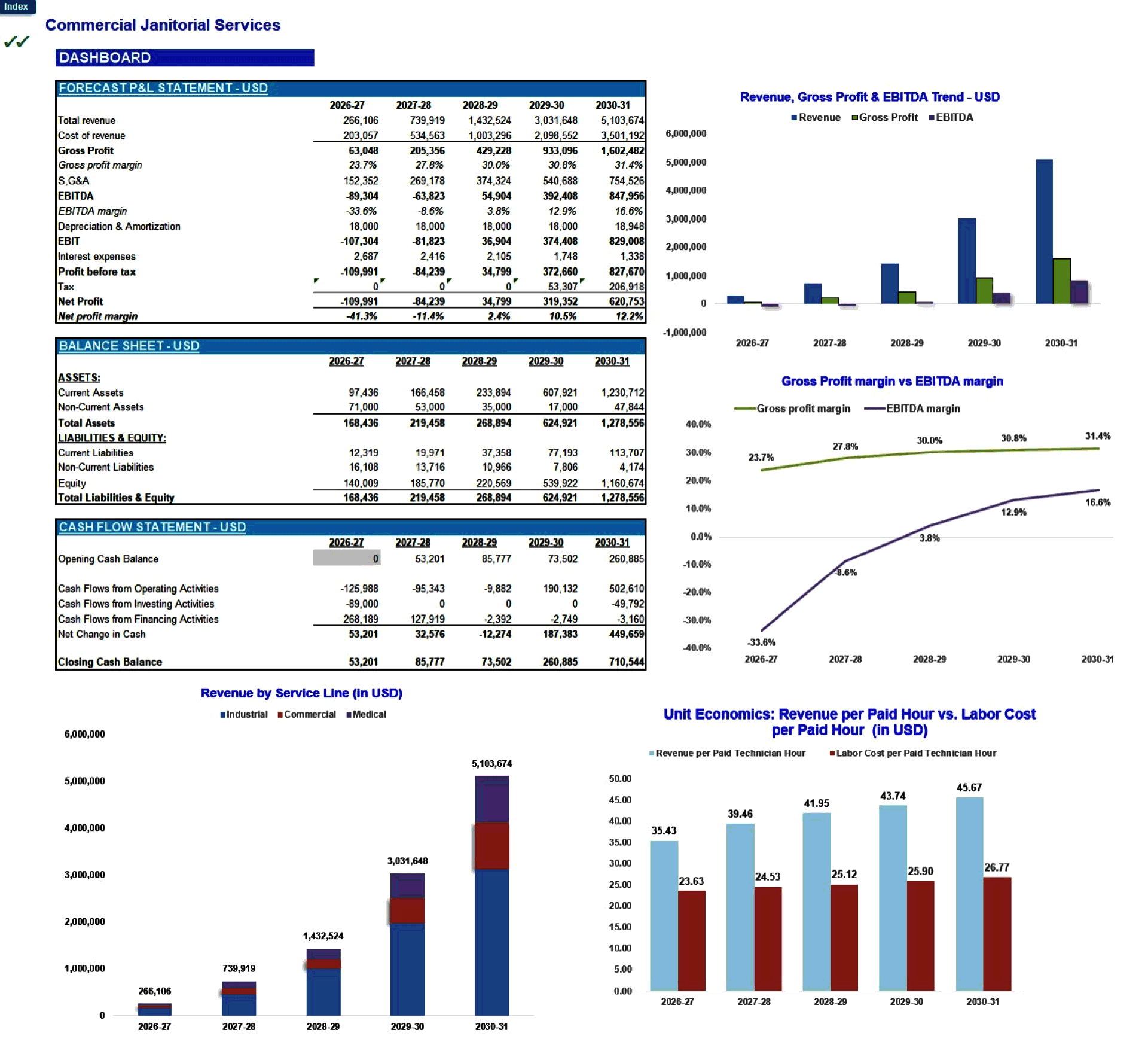 Commercial Janitorial Services 5-Year Financial Model (Excel template (XLSX)) Preview Image