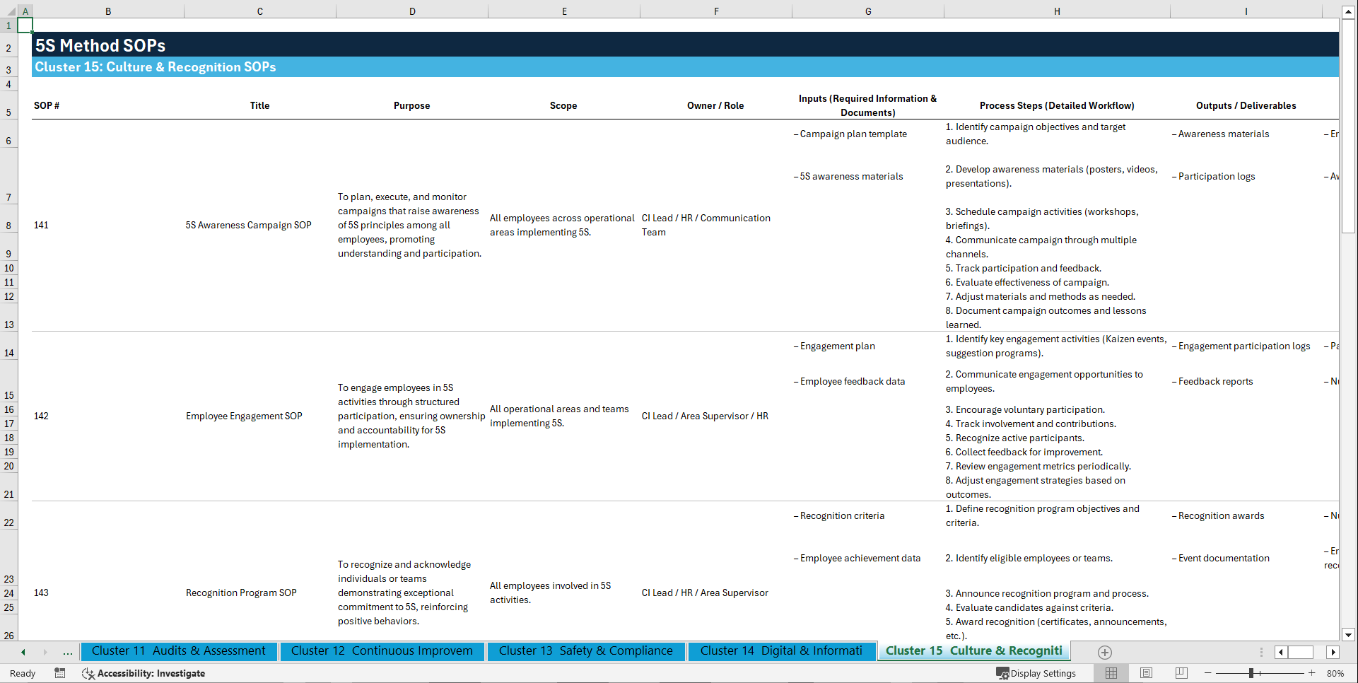 100+ 5S Method SOPs (Excel template (XLSX)) Preview Image