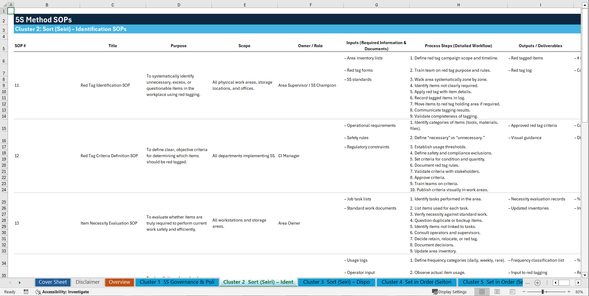 100+ 5S Method SOPs (Excel template (XLSX)) Preview Image