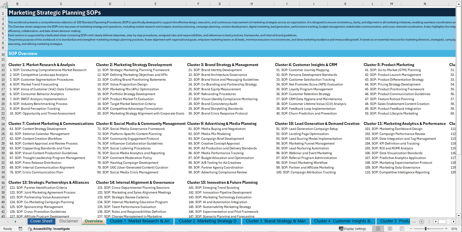 100+ Marketing Strategic Planning SOPs (Excel template (XLSX)) Preview Image