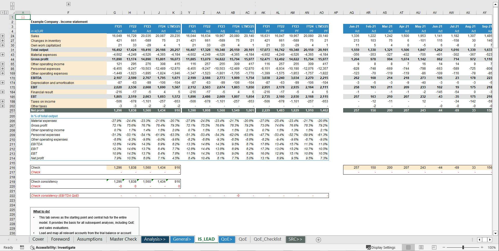 Transaction Services – FDD Quality of Earnings (QoE) Model (Excel template (XLSX)) Preview Image
