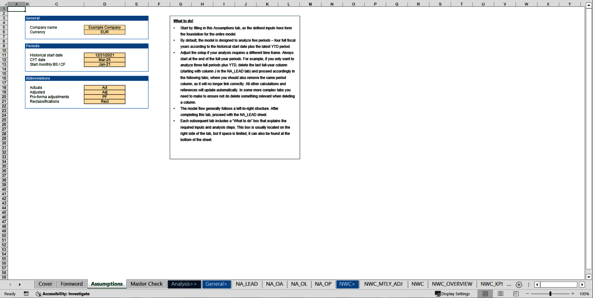 Transaction Services – FDD Working Capital Analysis Model (Excel template (XLSX)) Preview Image