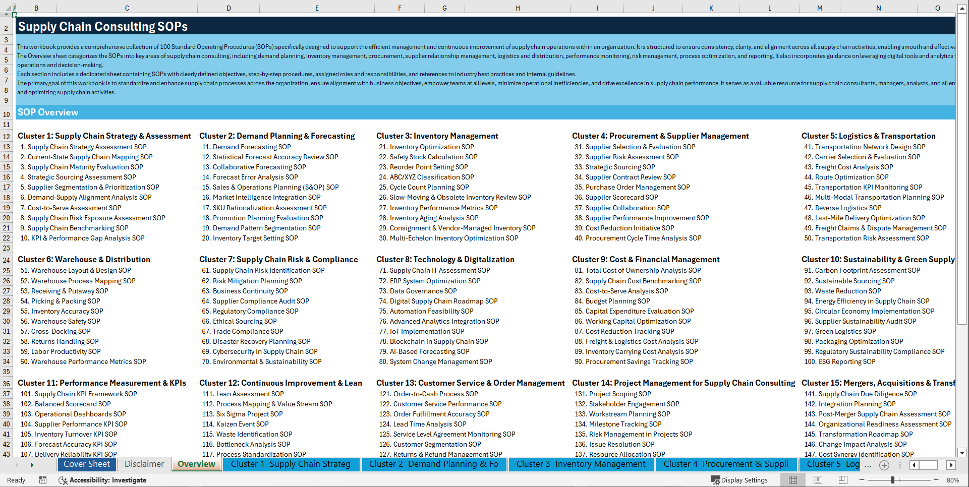 100+ Supply Chain Consulting SOPs (Excel template (XLSX)) Preview Image