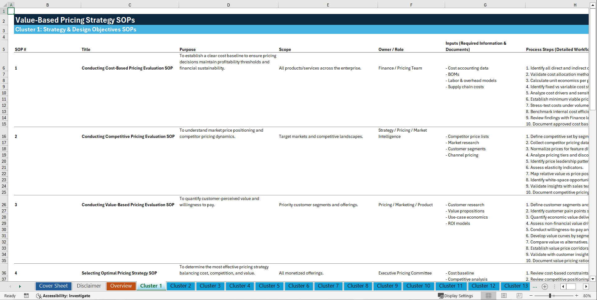 100+ Value-based Pricing Strategy SOPs (Excel template (XLSX)) Preview Image