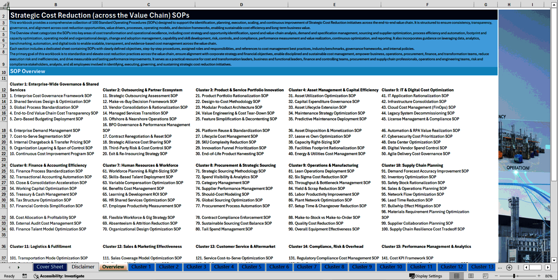 100+ Strategic Cost Reduction (across the Value Chain) SOPs (Excel template (XLSX)) Preview Image