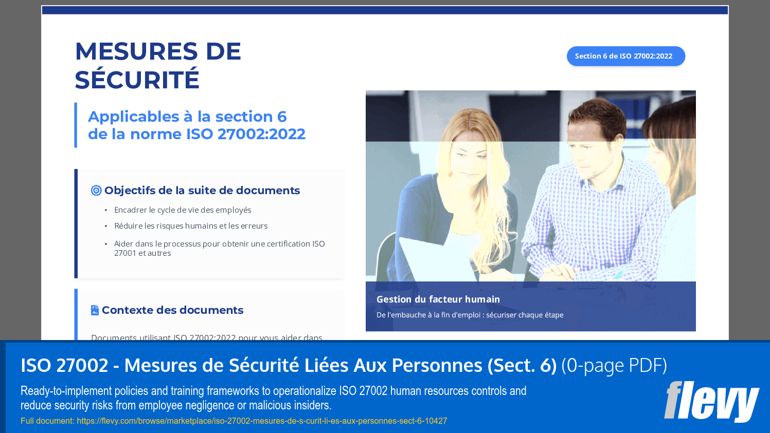 ISO 27002 - Mesures de Sécurité Liées Aux Personnes (Sect. 6) (0-page PDF document) Preview Image