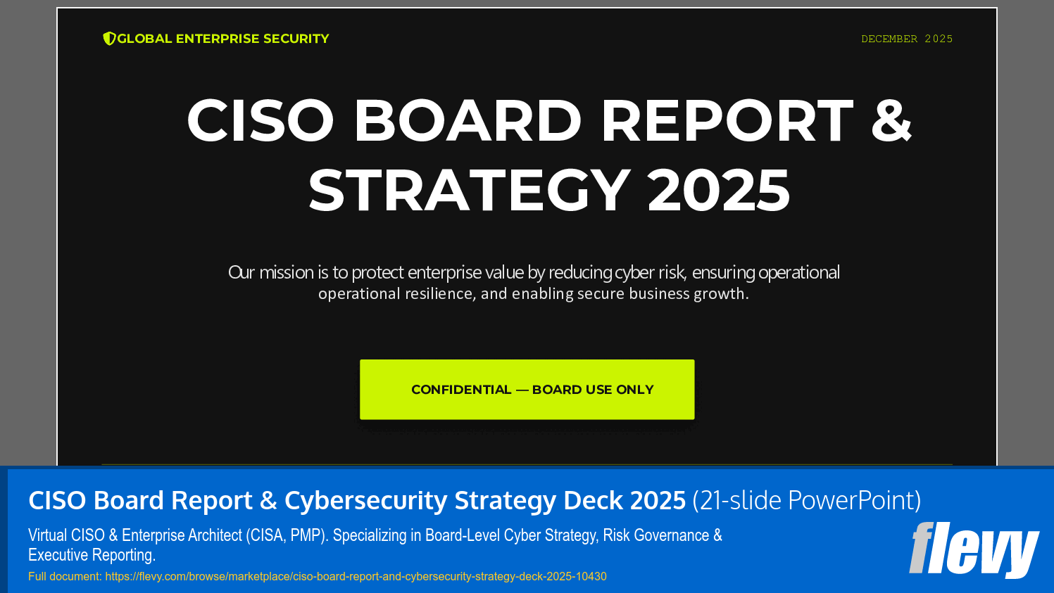 CISO Board Report & Cybersecurity Strategy Deck 2025 (21-slide PPT PowerPoint presentation slide deck (PPTX)) Preview Image