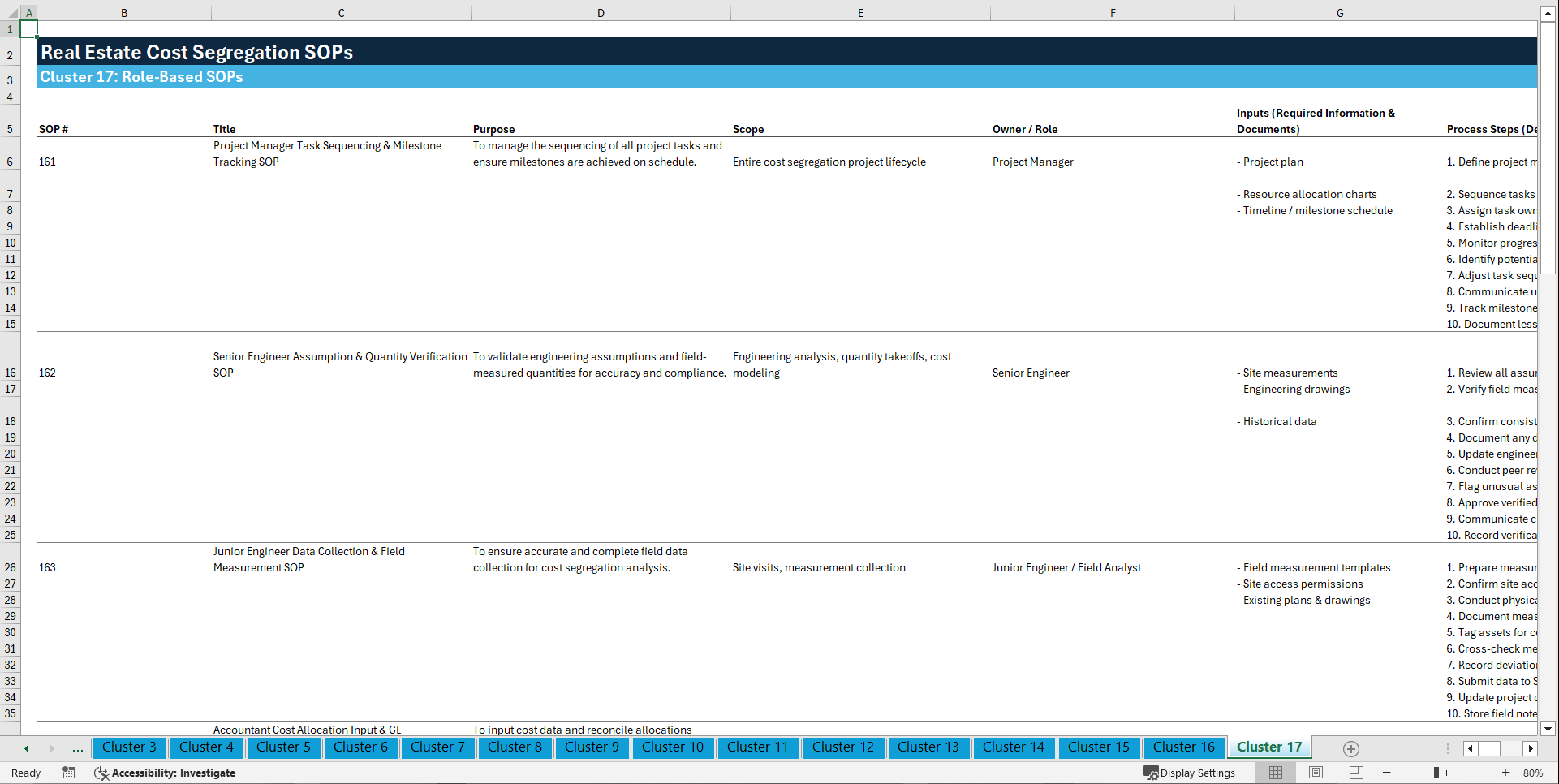100+ Real Estate Cost Segregation SOPs (Excel template (XLSX)) Preview Image