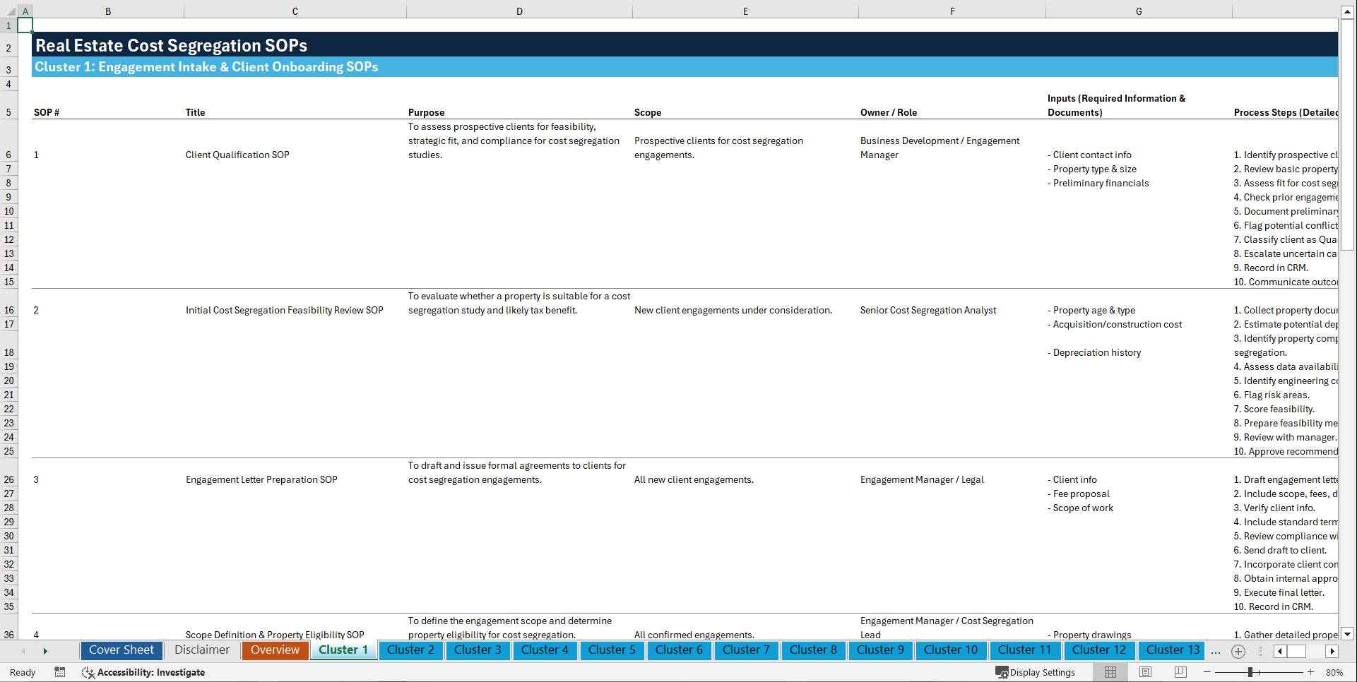 100+ Real Estate Cost Segregation SOPs (Excel template (XLSX)) Preview Image