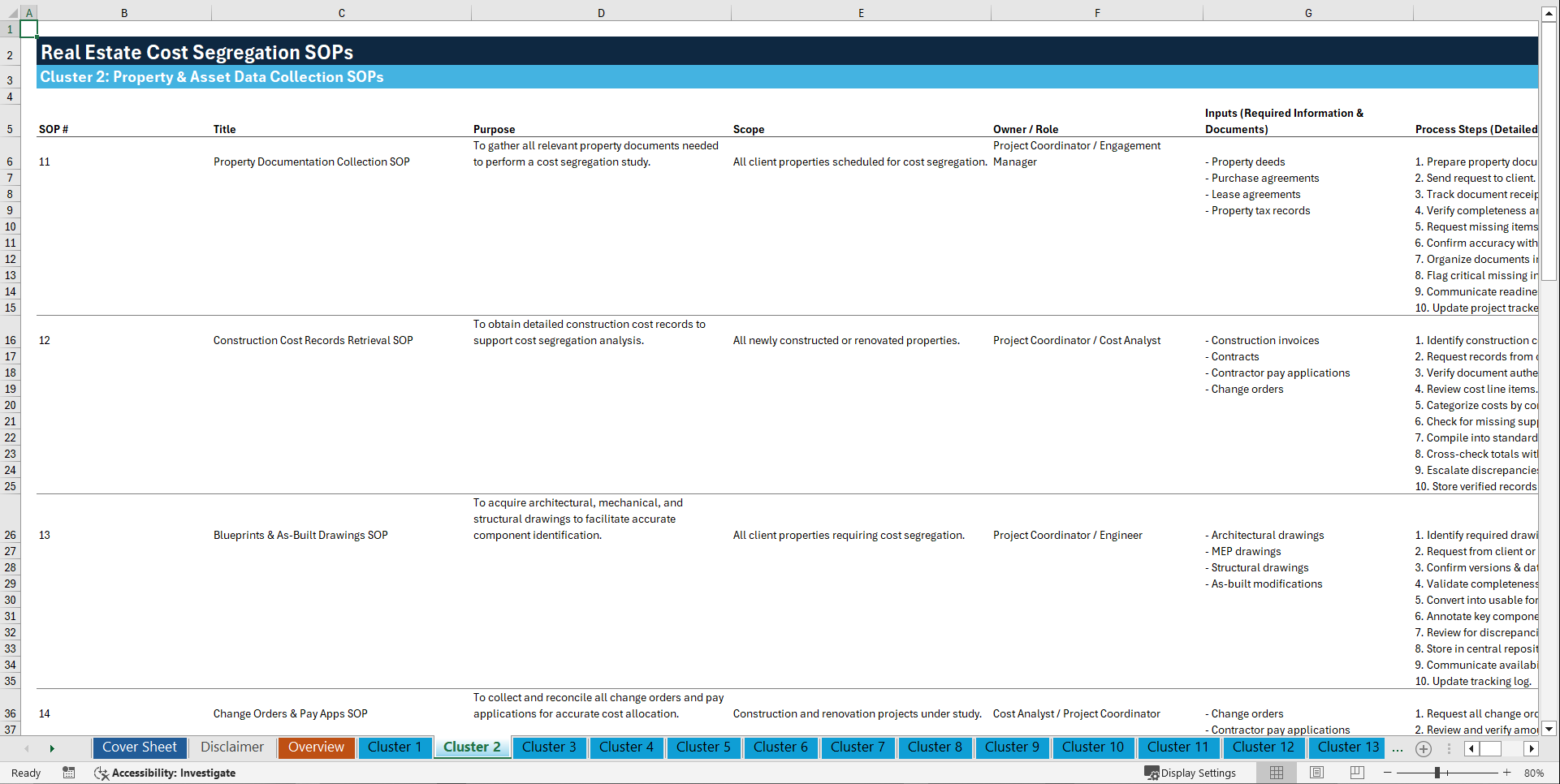 100+ Real Estate Cost Segregation SOPs (Excel template (XLSX)) Preview Image