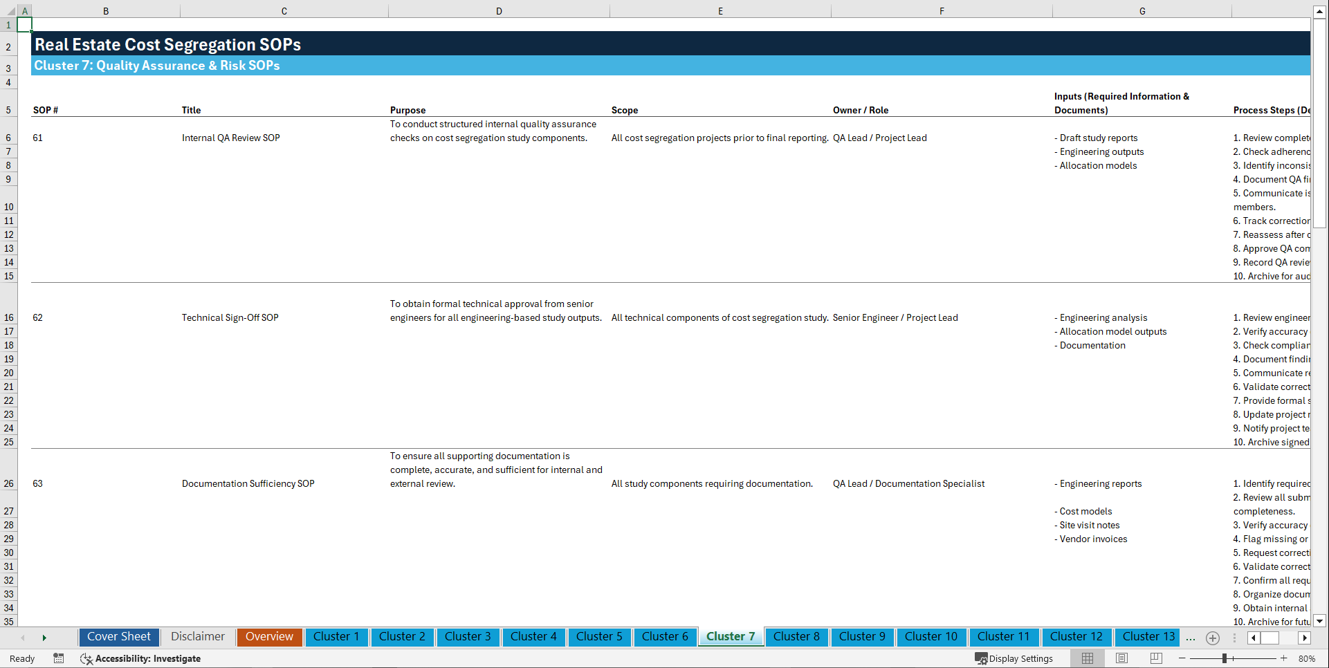 100+ Real Estate Cost Segregation SOPs (Excel template (XLSX)) Preview Image