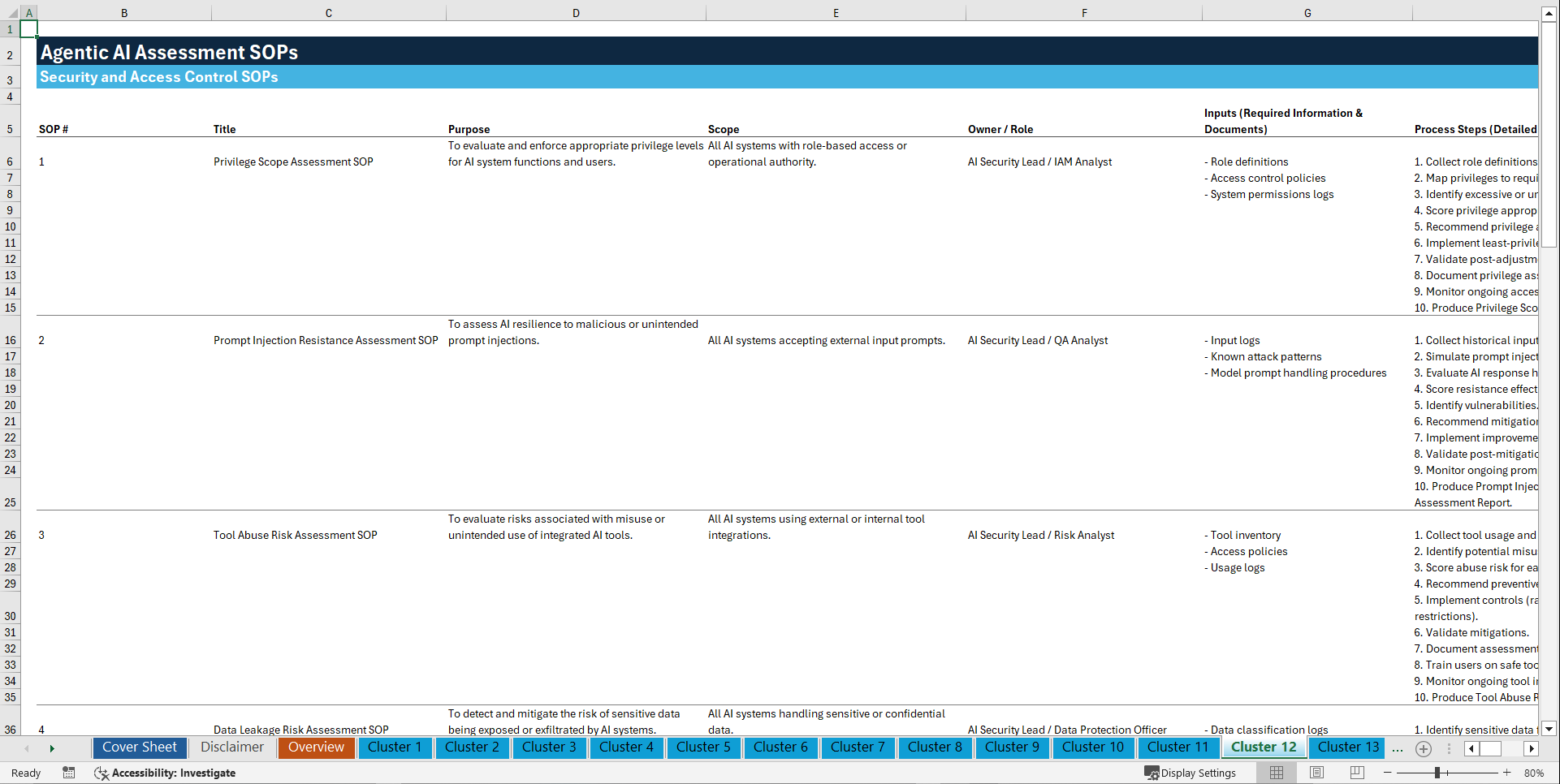 100+ Agentic AI Assessment SOPs (Excel template (XLSX)) Preview Image