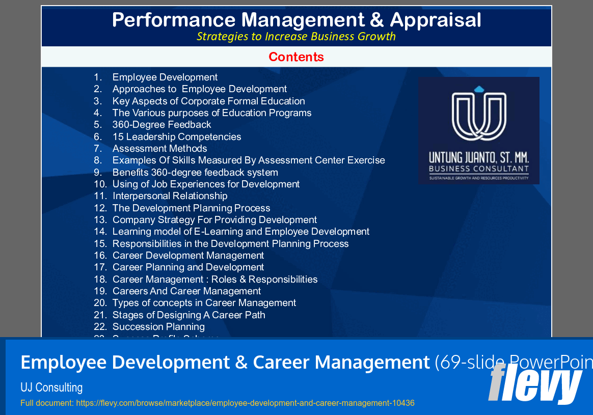 Employee Development & Career Management (69-slide PPT PowerPoint presentation slide deck (PPTX)) Preview Image