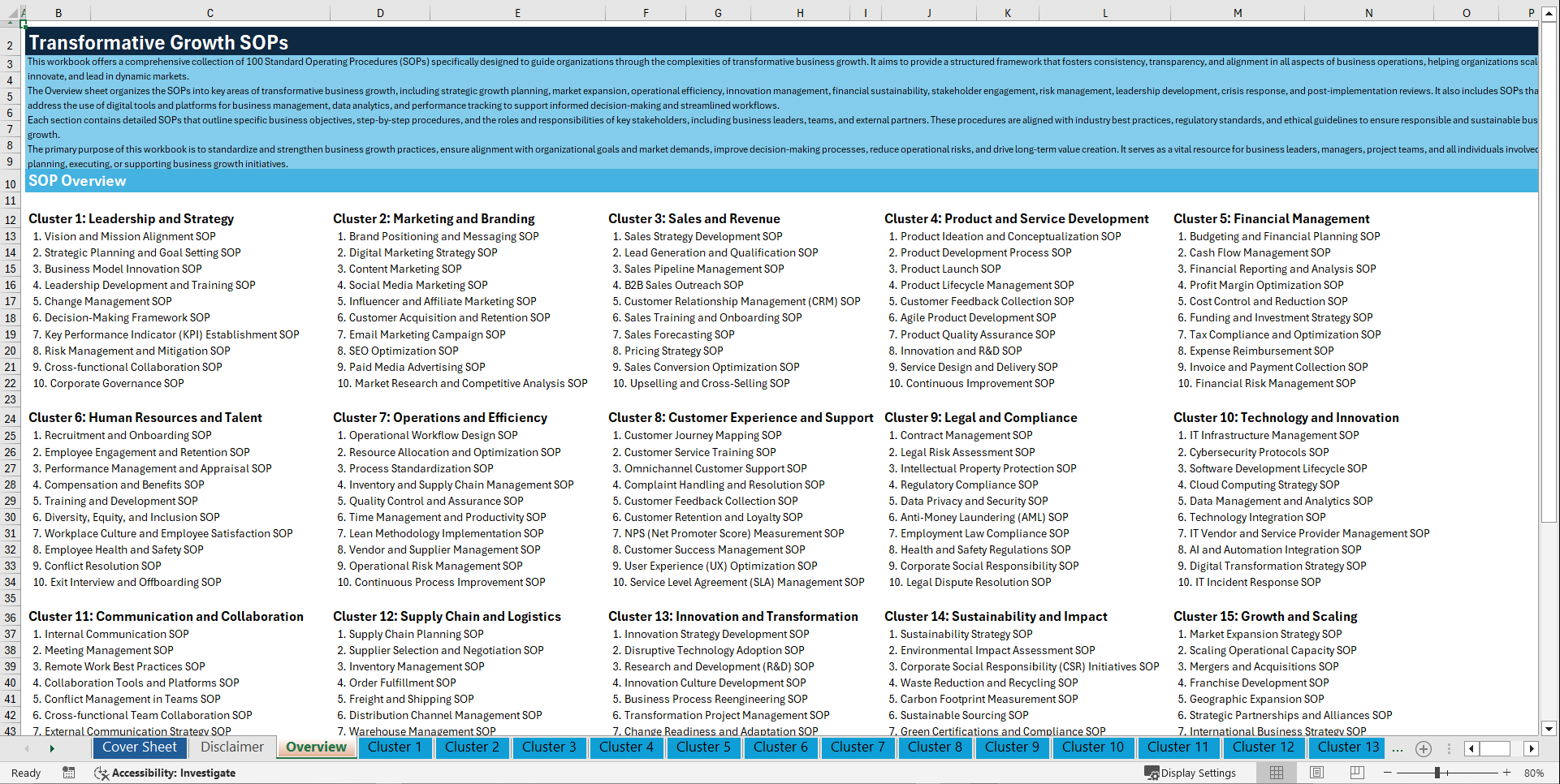 100+ Transformative Growth SOPs (Excel template (XLSX)) Preview Image
