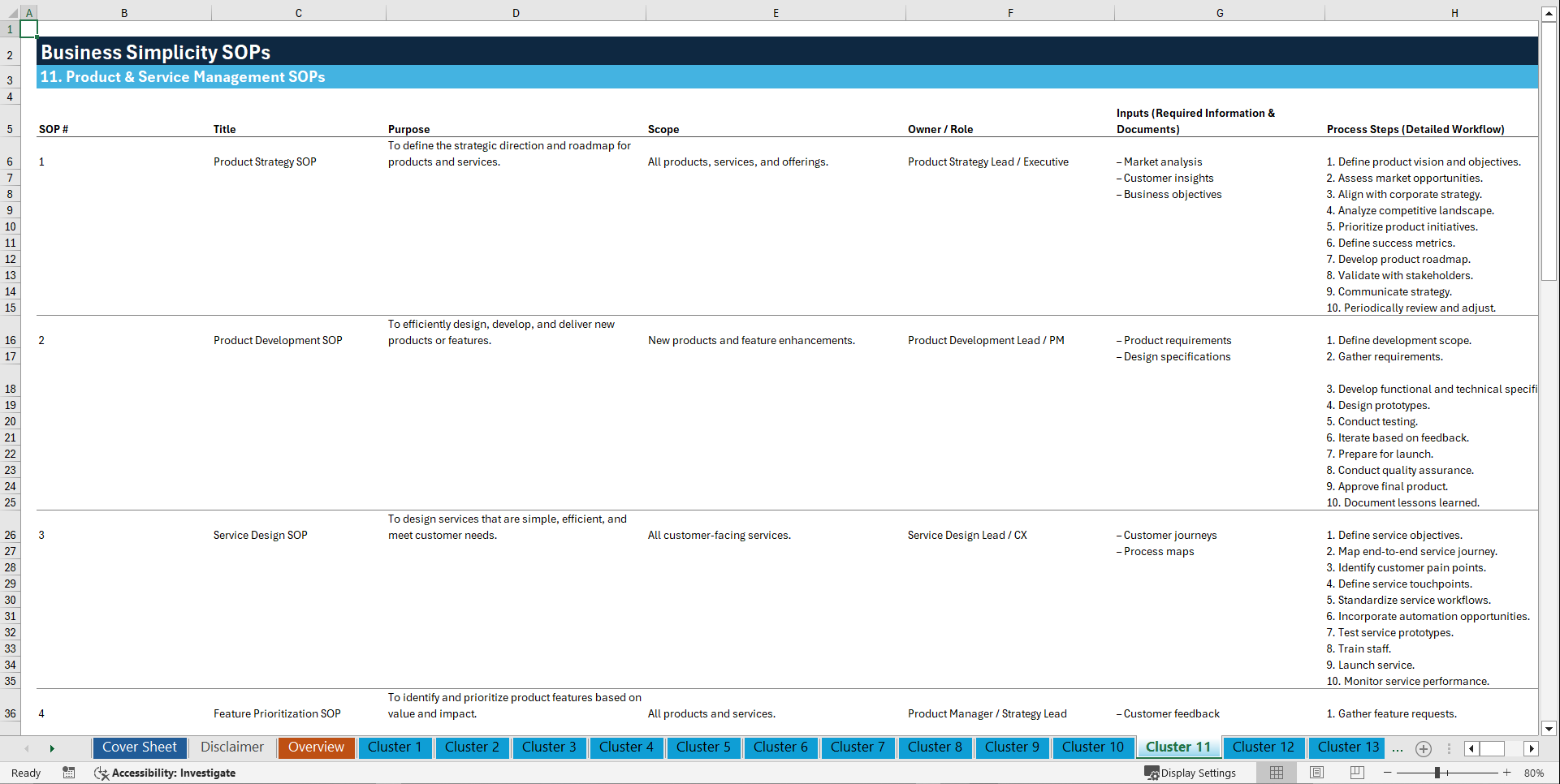 100+ Business Simplicity SOPs (Excel template (XLSX)) Preview Image