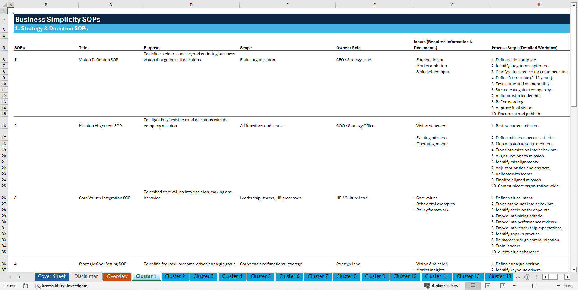 100+ Business Simplicity SOPs (Excel template (XLSX)) Preview Image