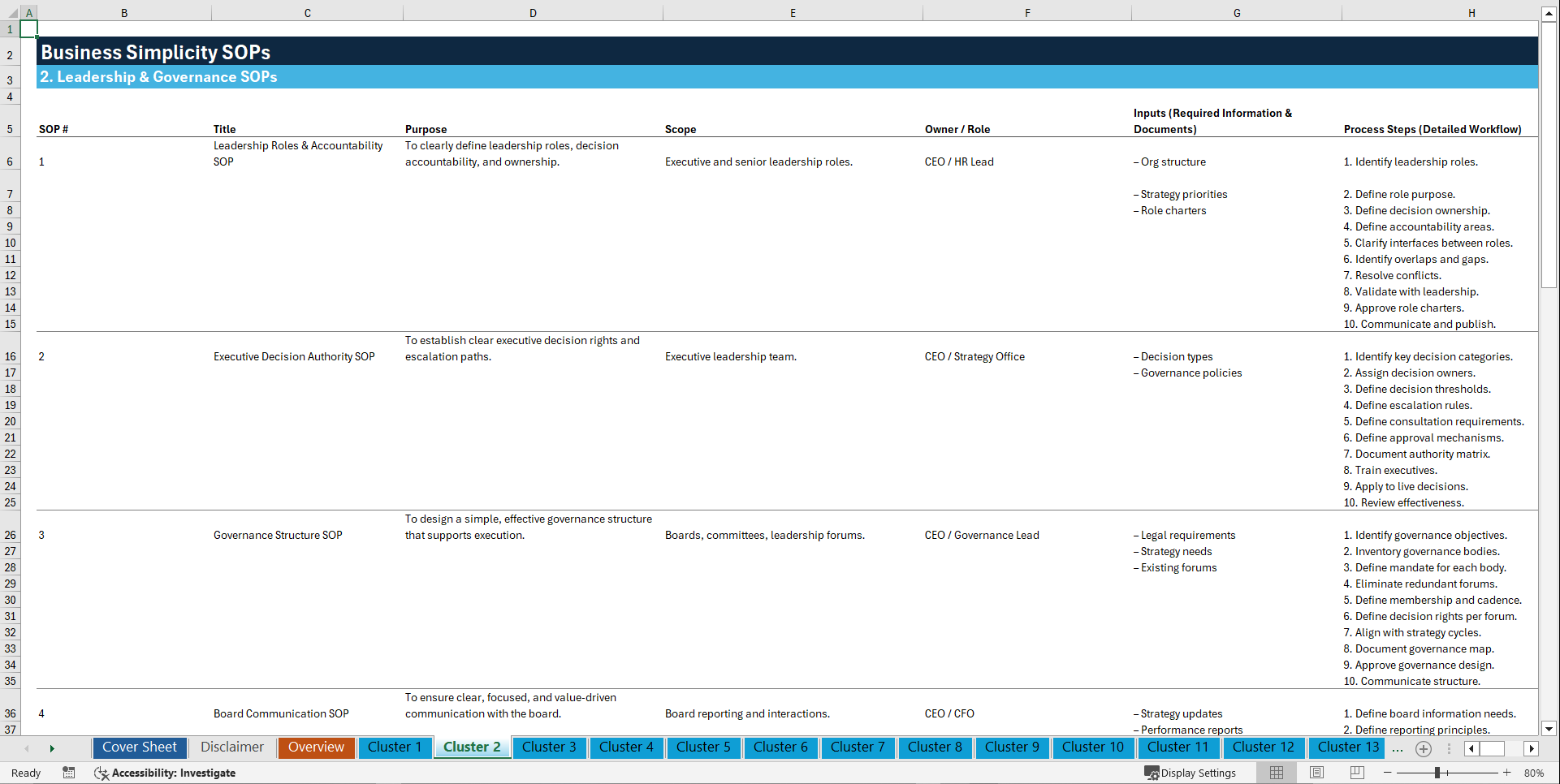 100+ Business Simplicity SOPs (Excel template (XLSX)) Preview Image