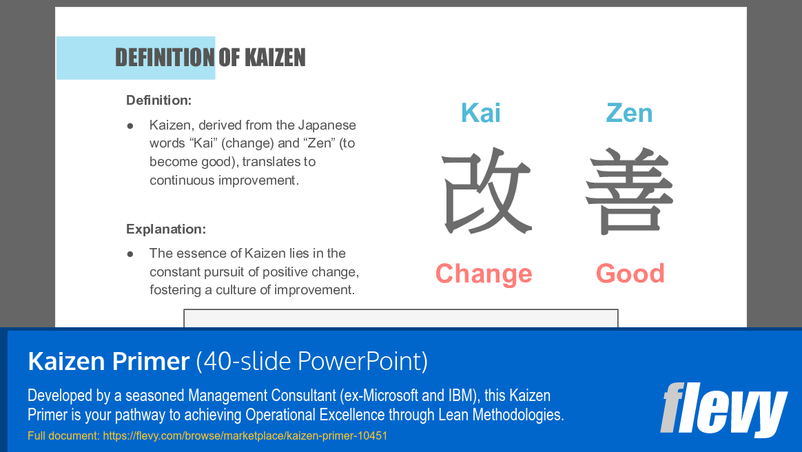 Kaizen Primer (40-slide PPT PowerPoint presentation slide deck (PPTX)) Preview Image