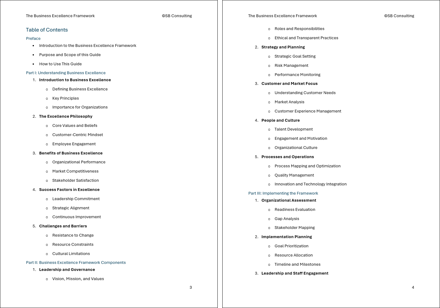 Business Excellence Framework (0-page Word document) Preview Image