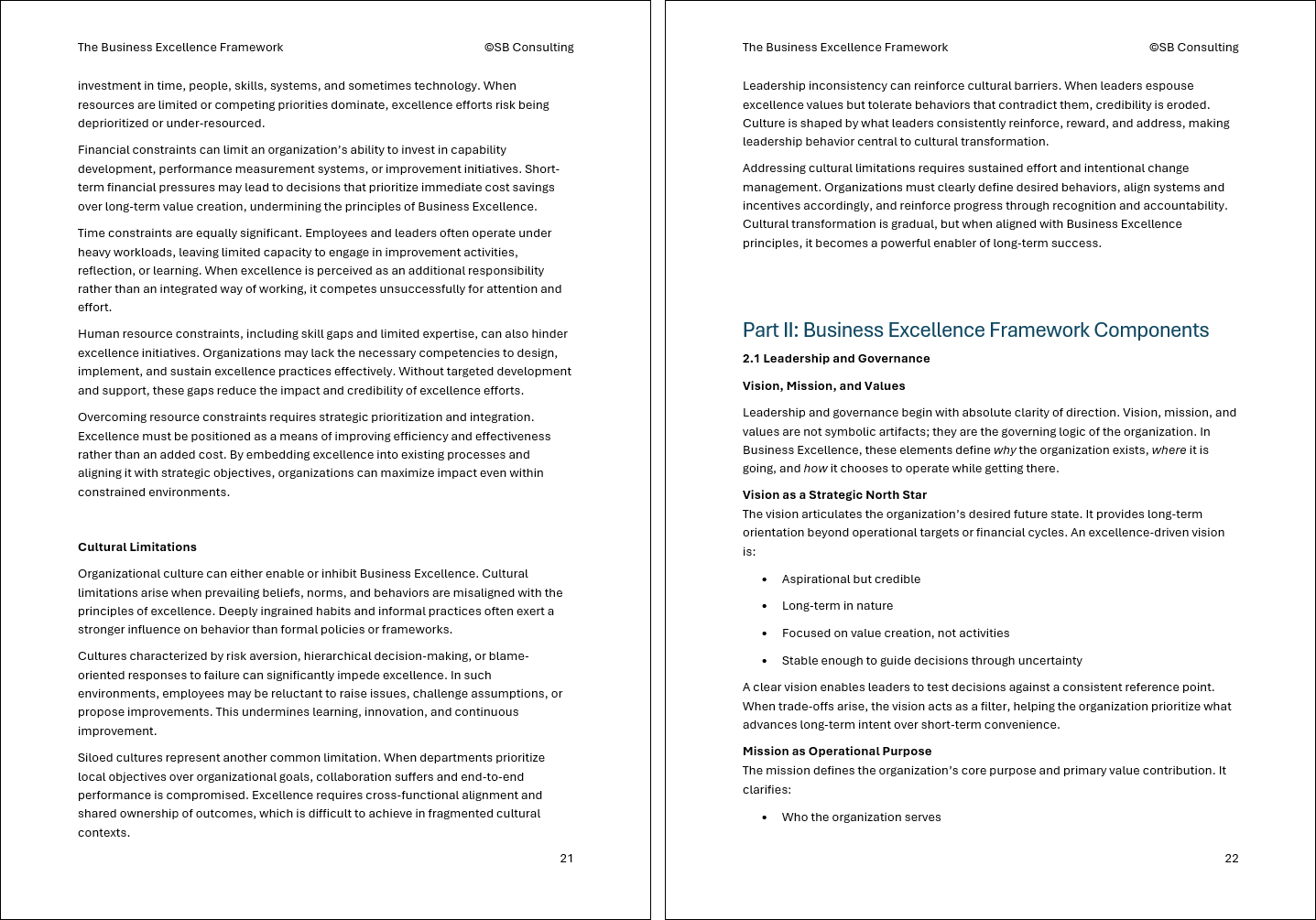 Business Excellence Framework (0-page Word document) Preview Image