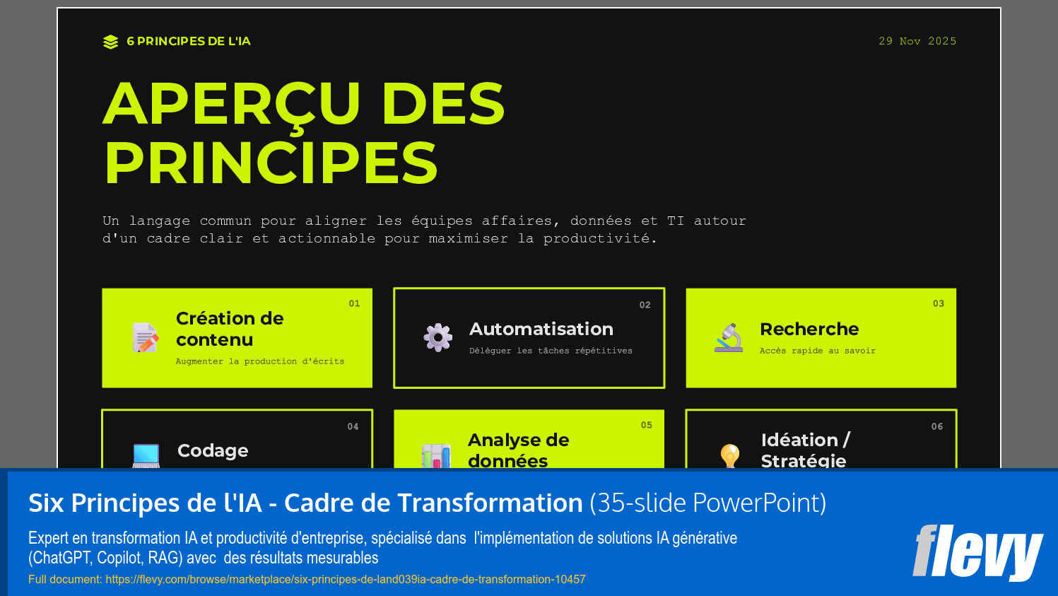 Six Principes de l'IA - Cadre de Transformation (35-slide PPT PowerPoint presentation slide deck (PPTX)) Preview Image