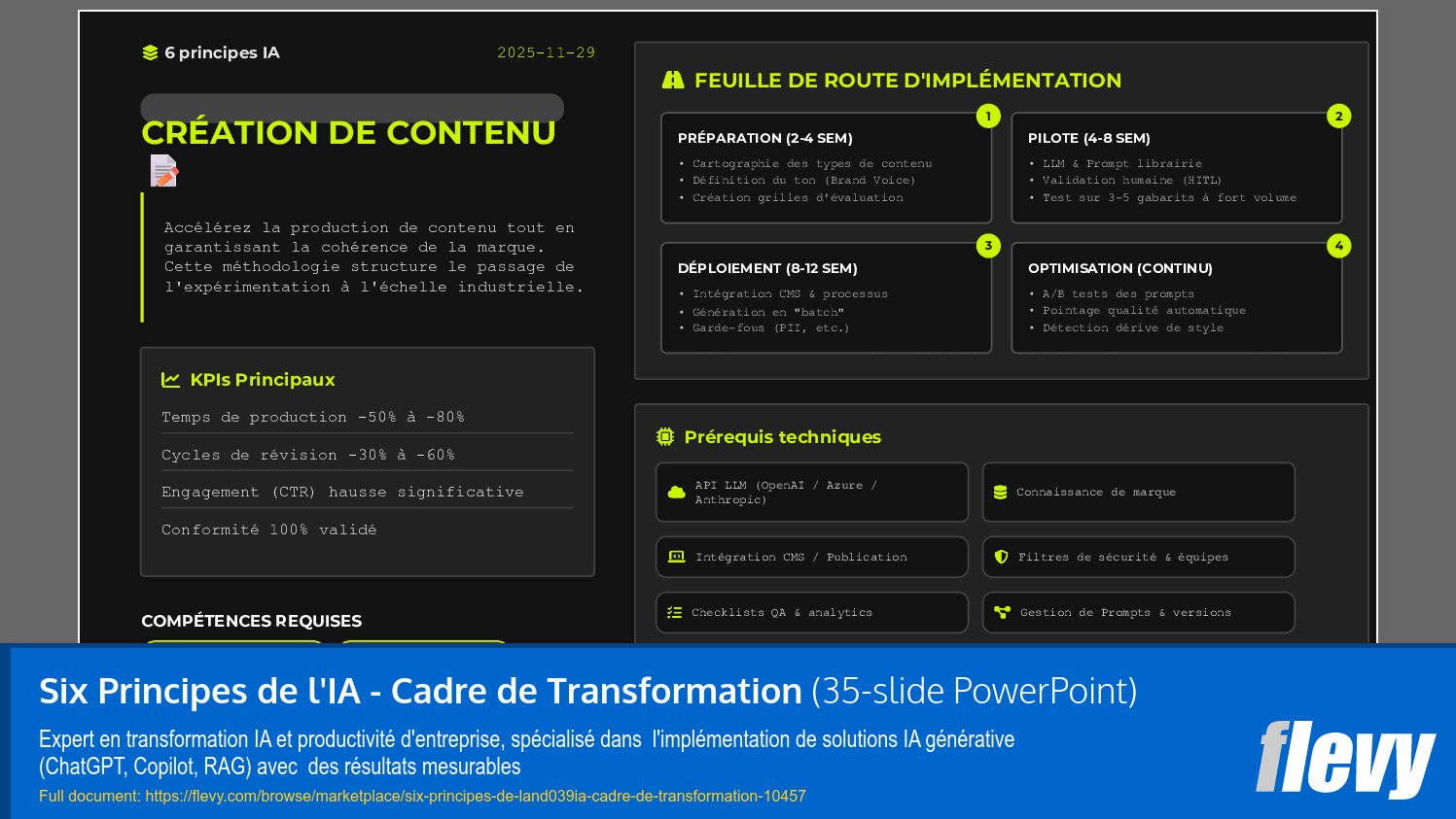 Six Principes de l'IA - Cadre de Transformation (35-slide PPT PowerPoint presentation slide deck (PPTX)) Preview Image