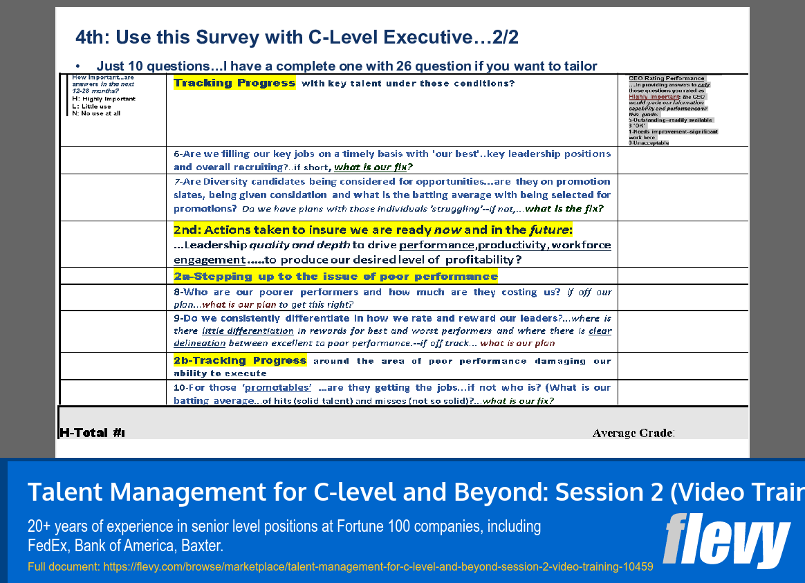 Talent Management for C-level and Beyond: Session 2 (Video Training) (42-slide PPT PowerPoint presentation slide deck (PPTX)) Preview Image