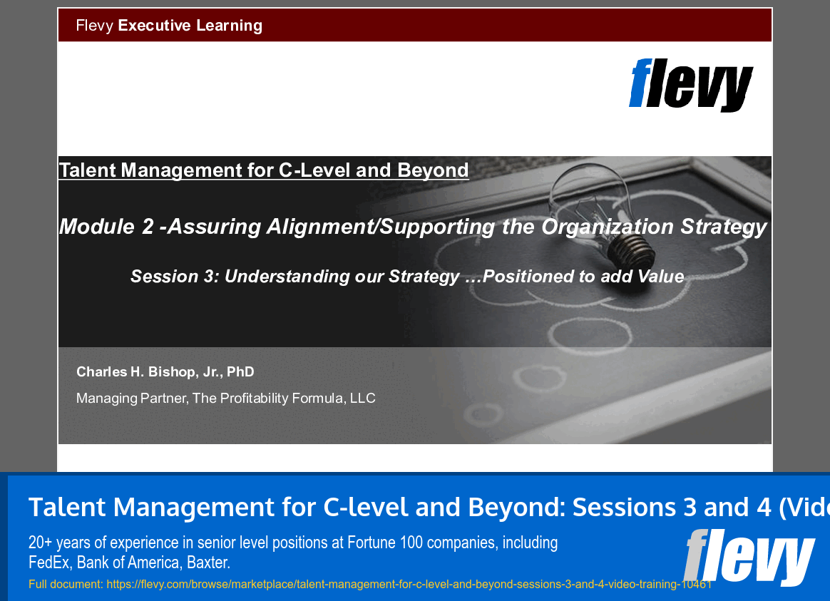 Talent Management for C-level and Beyond: Sessions 3 and 4 (Video Training) (60-slide PPT PowerPoint presentation slide deck (PPTX)) Preview Image