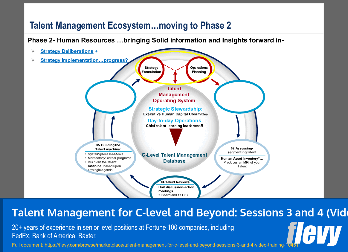 Talent Management for C-level and Beyond: Sessions 3 and 4 (Video Training) (60-slide PPT PowerPoint presentation slide deck (PPTX)) Preview Image