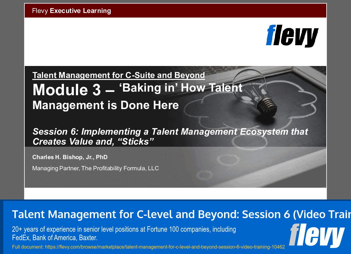 Talent Management for C-level and Beyond: Session 6 (Video Training) (63-slide PPT PowerPoint presentation slide deck (PPTX)) Preview Image