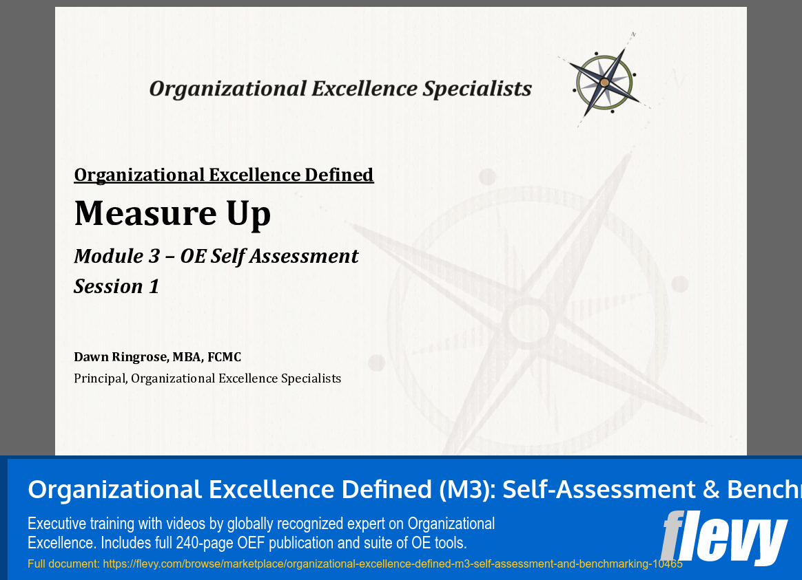 Organizational Excellence Defined (M3): Self-Assessment & Benchmarking (Video Training) (37-slide PPT PowerPoint presentation slide deck (PPTX)) Preview Image