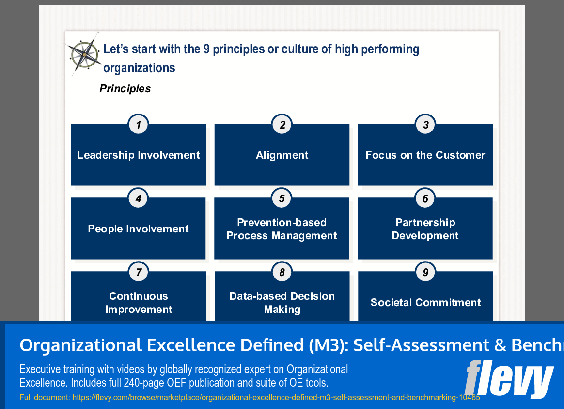 Organizational Excellence Defined (M3): Self-Assessment & Benchmarking (Video Training) (37-slide PPT PowerPoint presentation slide deck (PPTX)) Preview Image