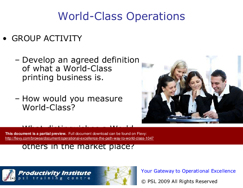 This is a partial preview of White Belt Operational Excellence - The Path to World-Class (193-slide PowerPoint presentation (PPT)). Full document is 193 slides. 