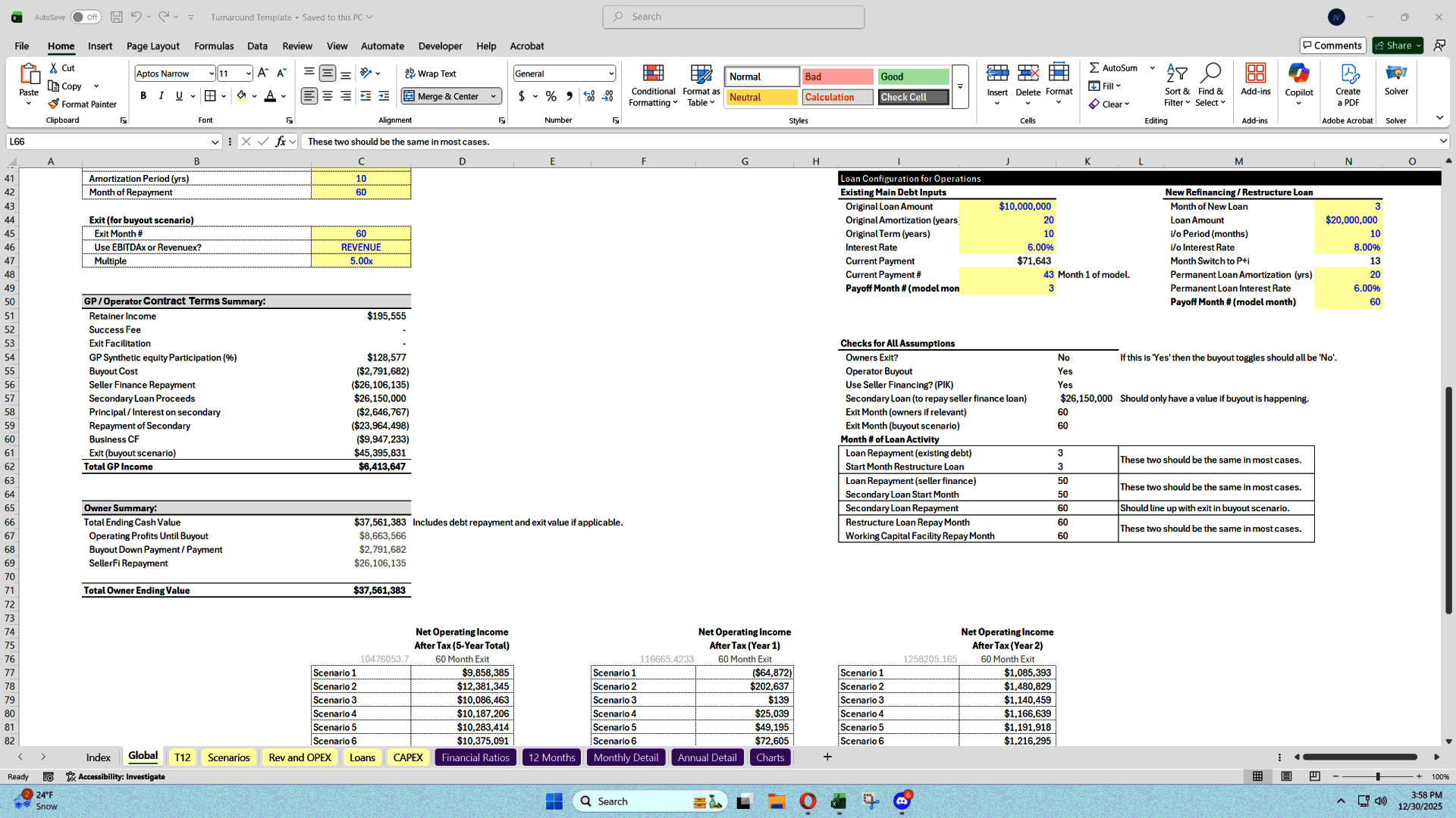 Business Turnaround Scenario & Sensitivity Financial Model (Excel template (XLSX)) Preview Image