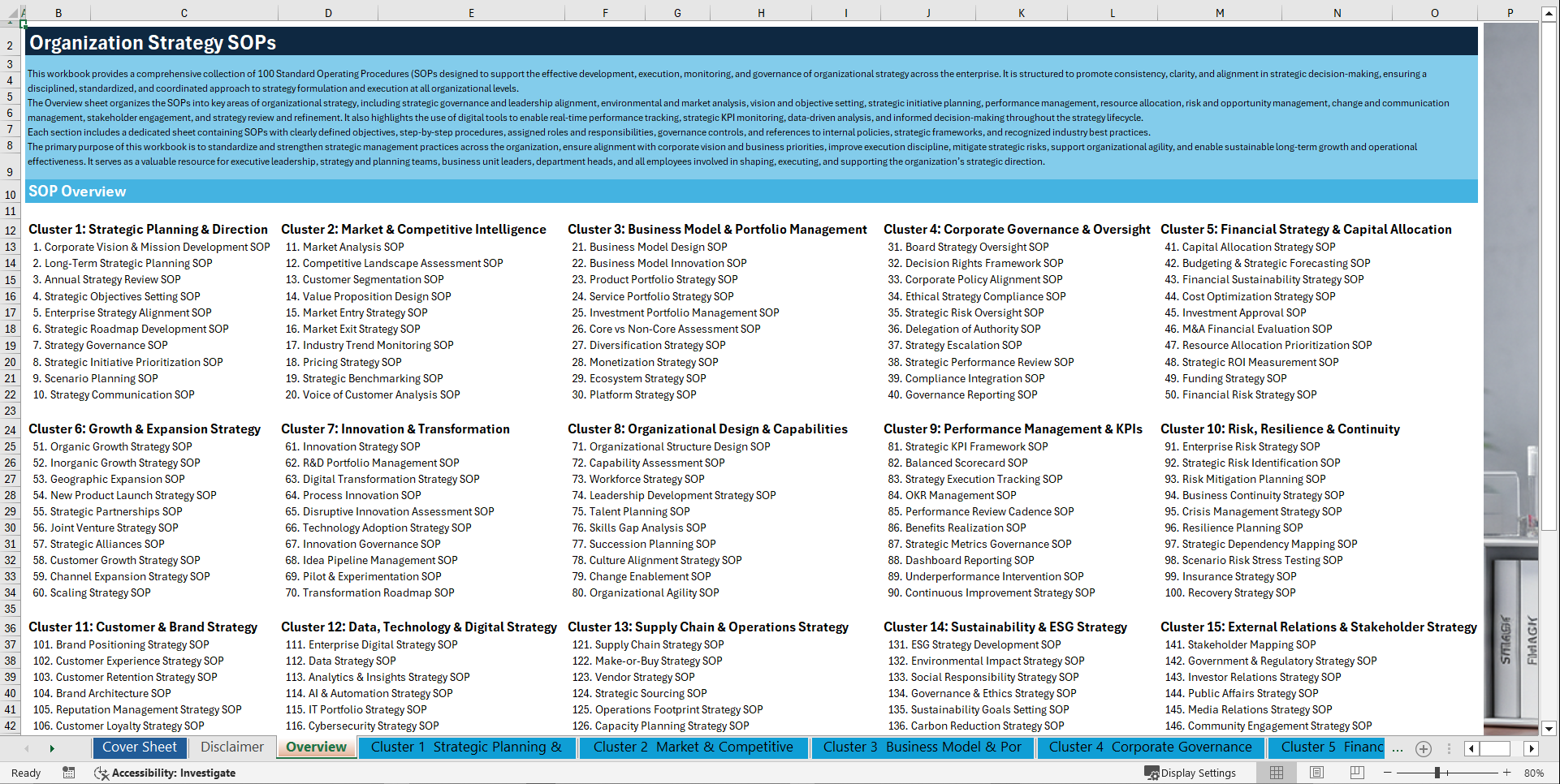 100+ Organization Strategy SOPs (Excel template (XLSX)) Preview Image