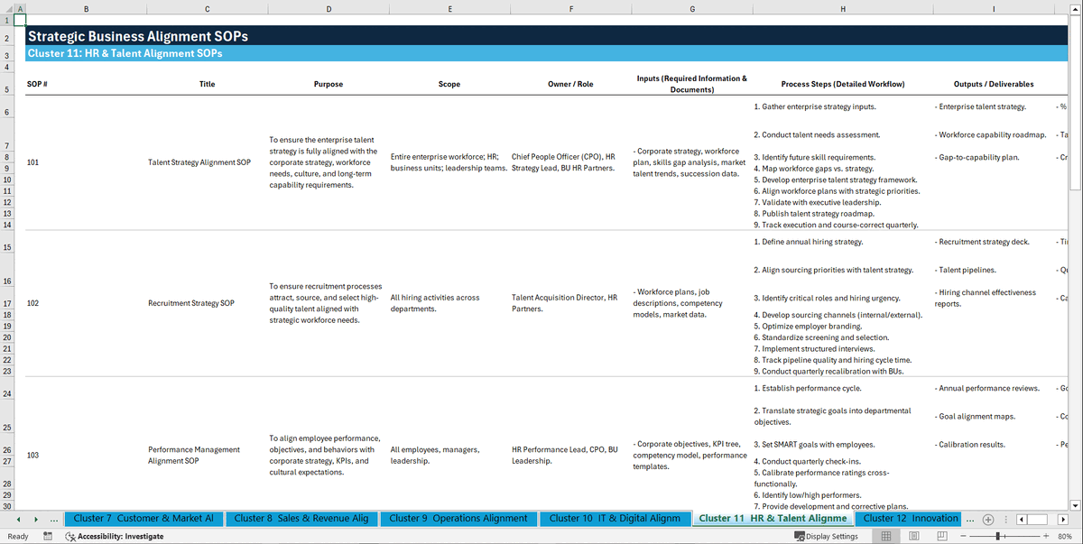 100+ Strategic Business Alignment SOPs (Excel template (XLSX)) Preview Image