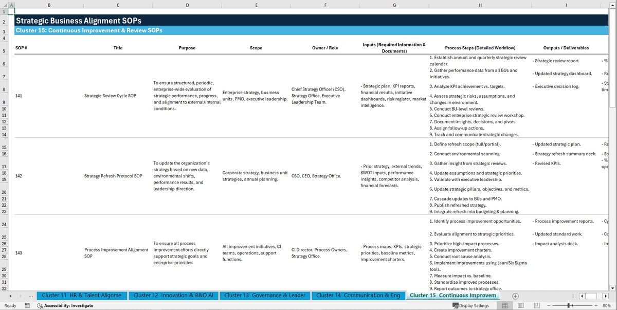 100+ Strategic Business Alignment SOPs (Excel template (XLSX)) Preview Image