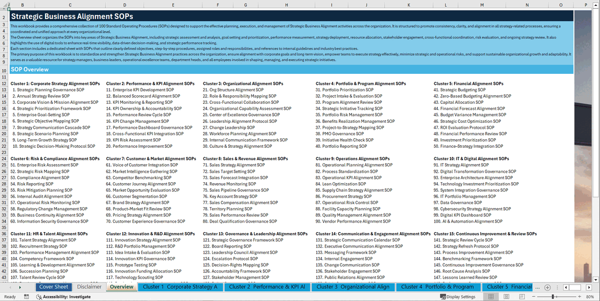 100+ Strategic Business Alignment SOPs (Excel template (XLSX)) Preview Image