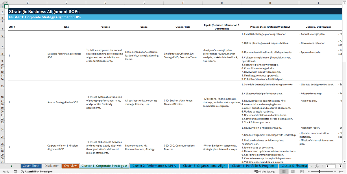 100+ Strategic Business Alignment SOPs (Excel template (XLSX)) Preview Image