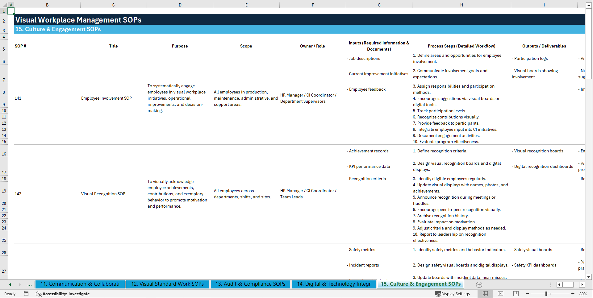 100+ Visual Workplace SOPs (Excel template (XLSX)) Preview Image