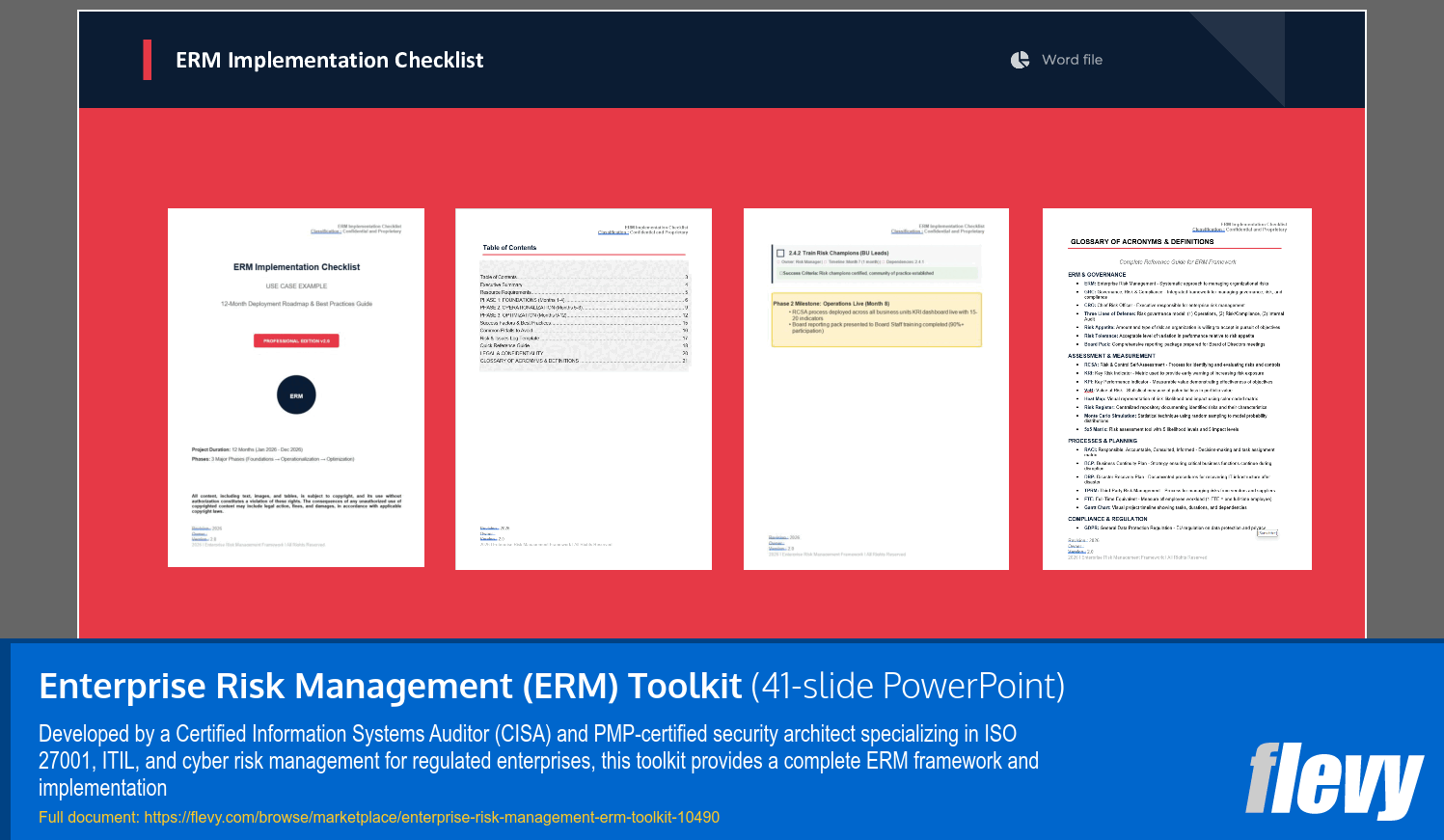 Enterprise Risk Management (ERM) Toolkit (41-slide PPT PowerPoint presentation slide deck (PPTX)) Preview Image