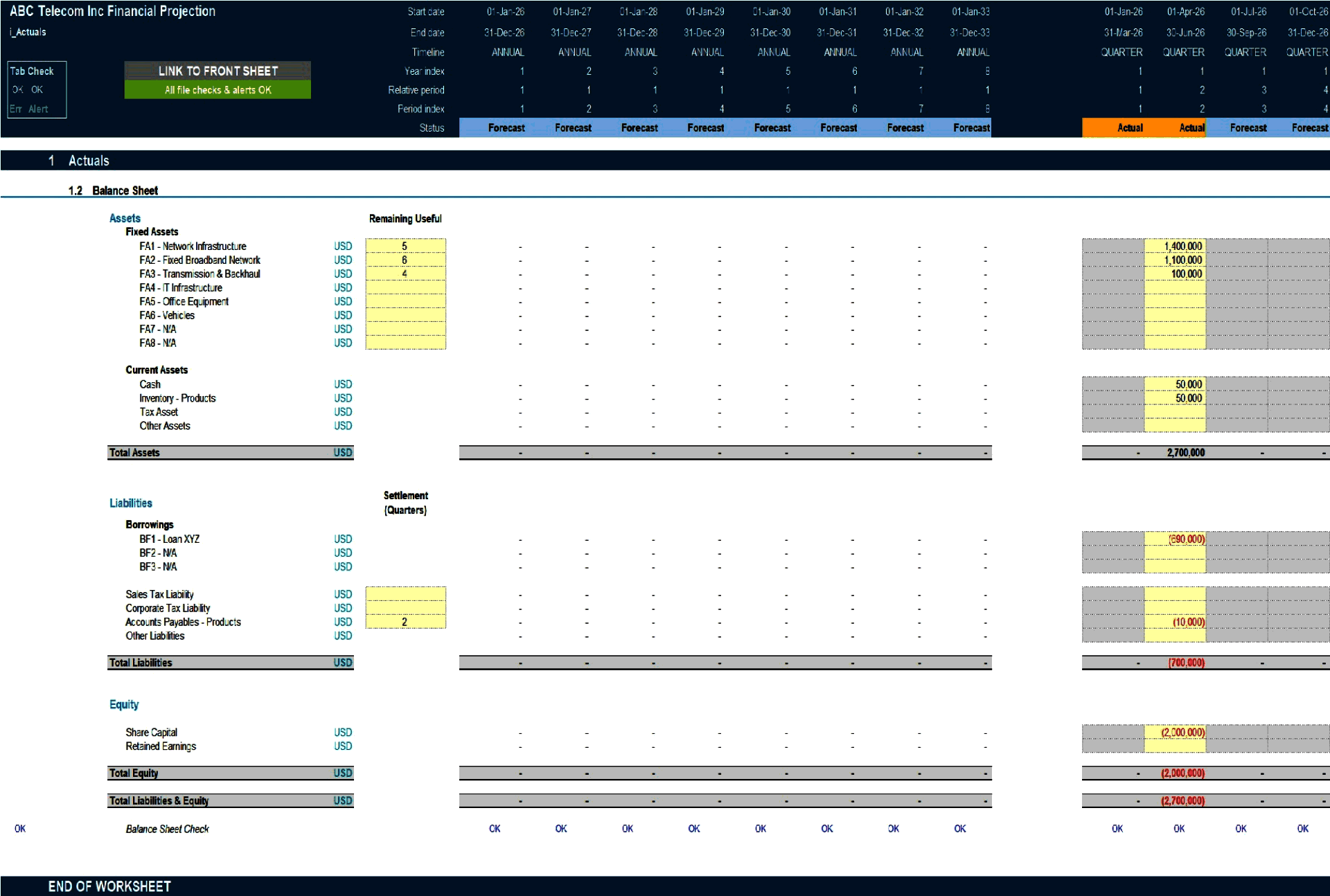 Telecom Business 8-Year 3 Statement Financial Projection Model (Excel template (XLSX)) Preview Image
