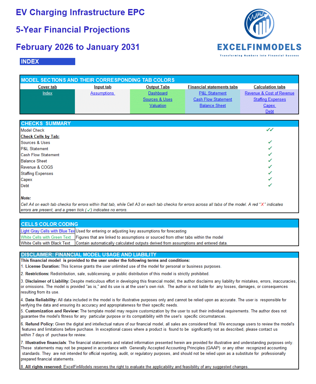 EV Charging Infrastructure EPC Financial Model (Excel template (XLSX)) Preview Image