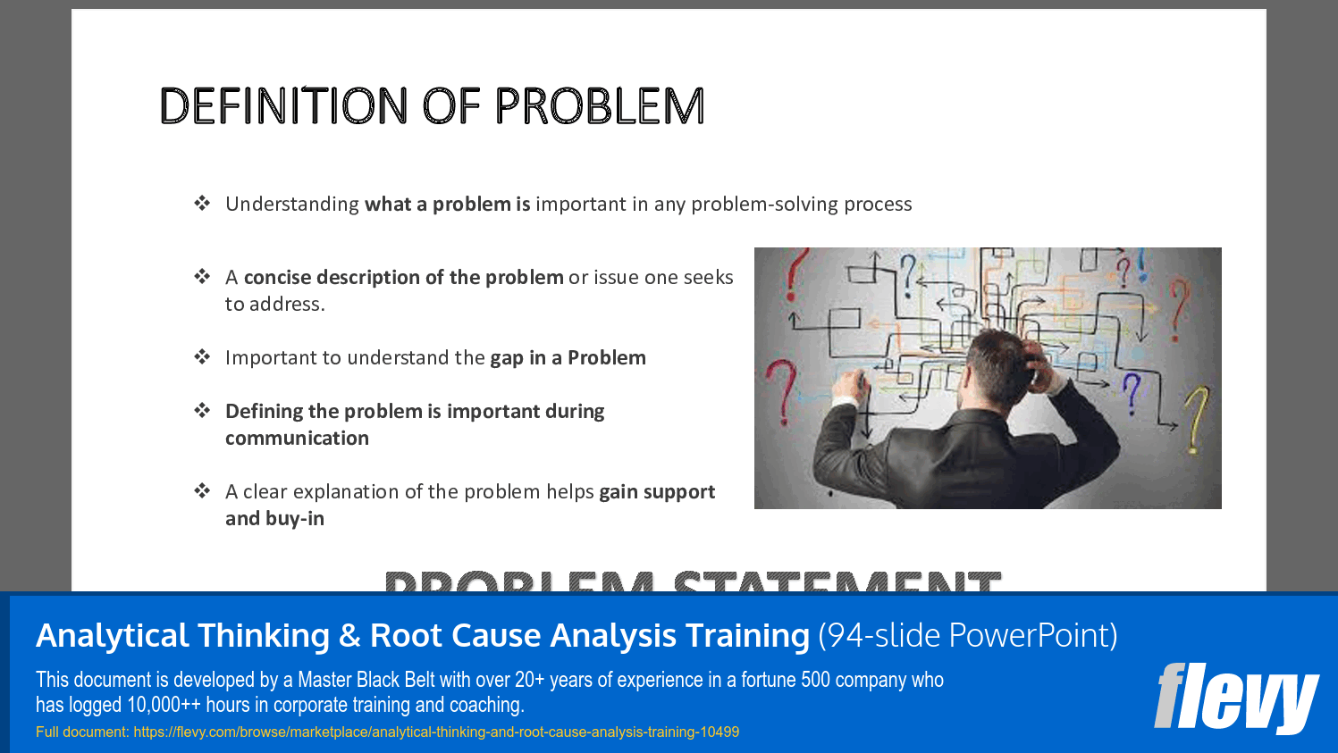 Analytical Thinking & Root Cause Analysis Training (94-slide PPT PowerPoint presentation slide deck (PPTX)) Preview Image