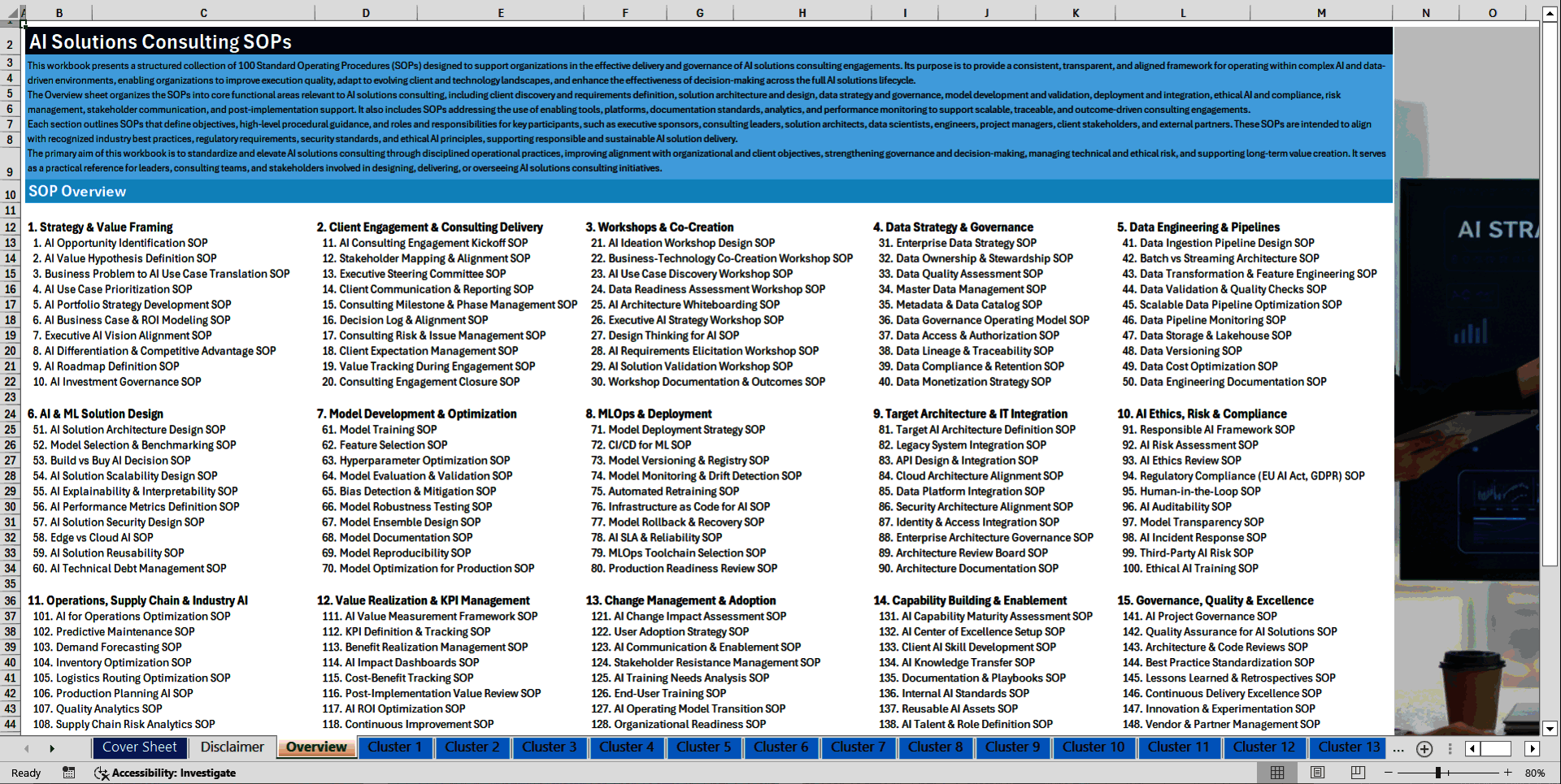 100+ Artificial Intelligence (AI) Solutions Consulting SOPs (Excel template (XLSX)) Preview Image