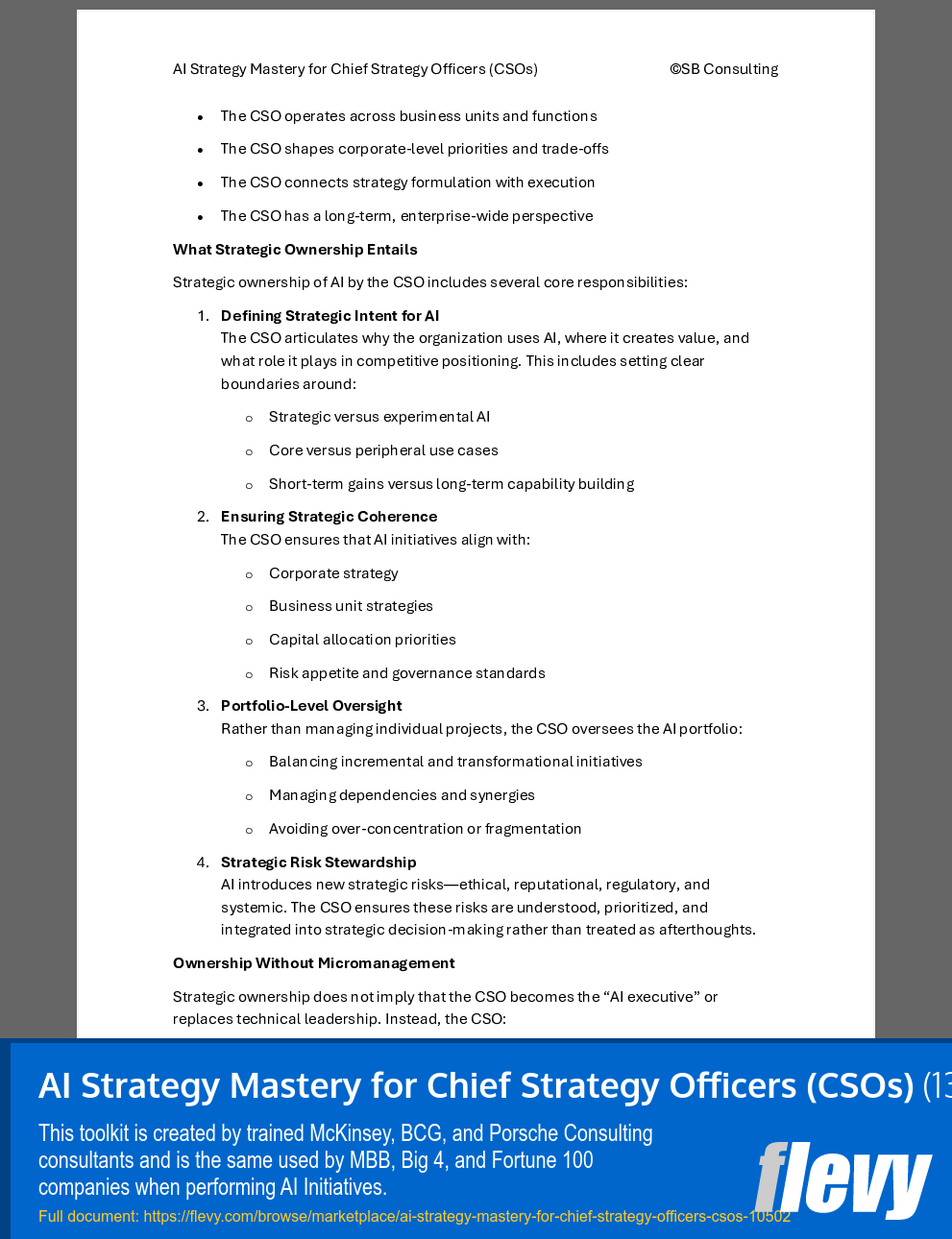 AI Strategy Mastery for Chief Strategy Officers (CSOs) (131-page Word document) Preview Image